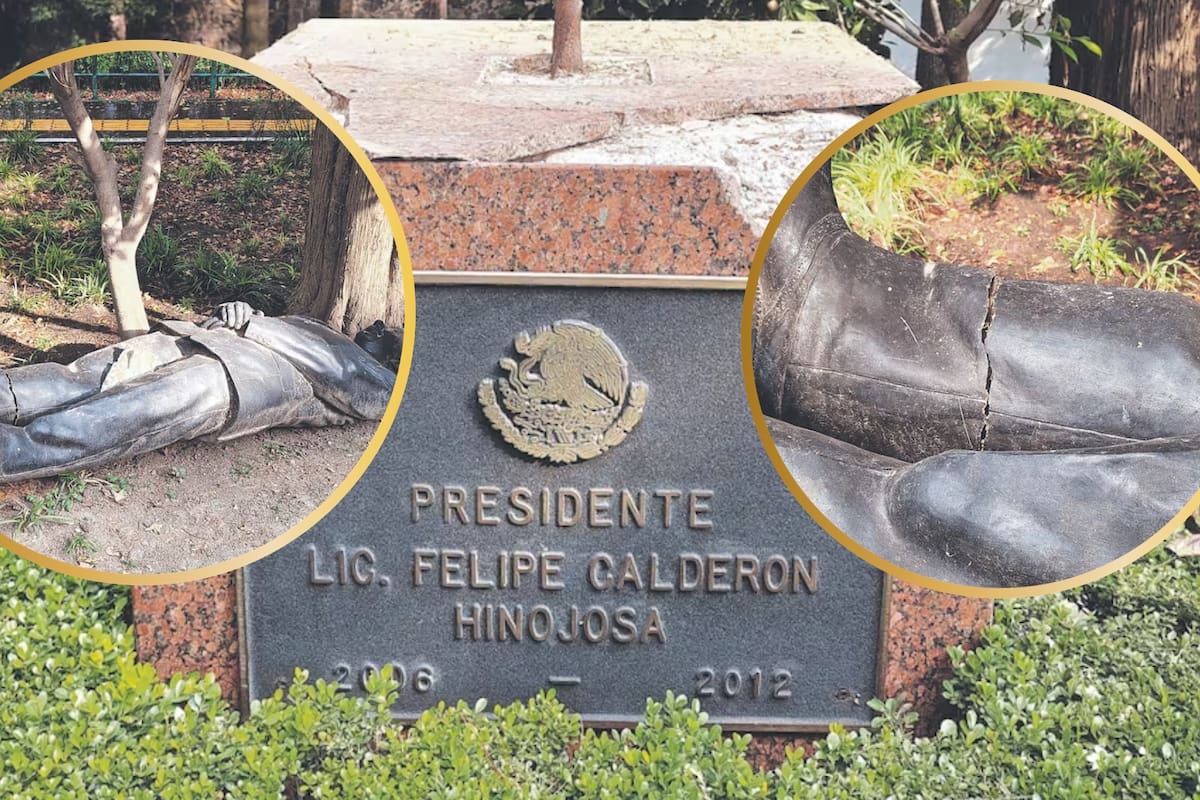 La estatua de Felipe Calderón permanece en el piso en Los Pinos tras caer por una tormenta; Cultura asegura que no la levantará hasta evitar otro siniestro