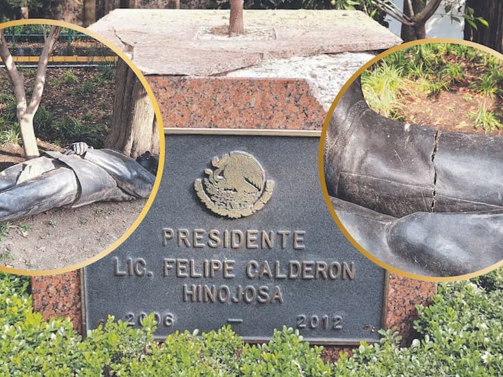 La estatua de Felipe Calderón permanece en el piso en Los Pinos tras caer por una tormenta; Cultura asegura que no la levantará hasta evitar otro siniestro