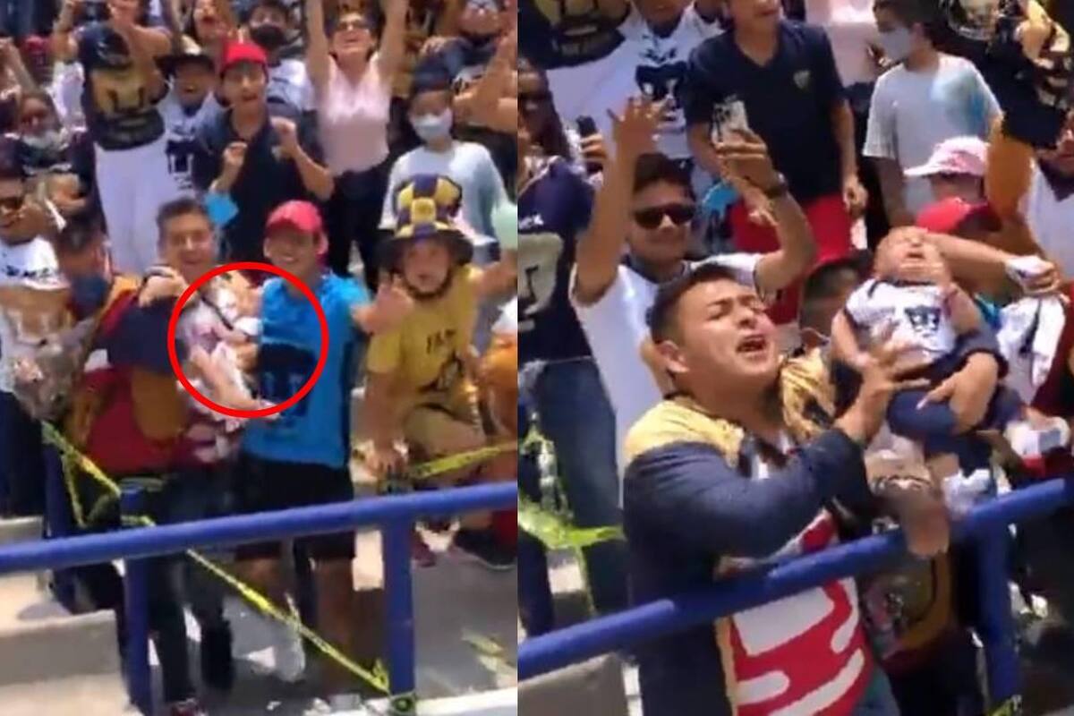"Padre del año": Aficionado de Pumas arriesgó a su bebé por una playera (VIDEO VIRAL)