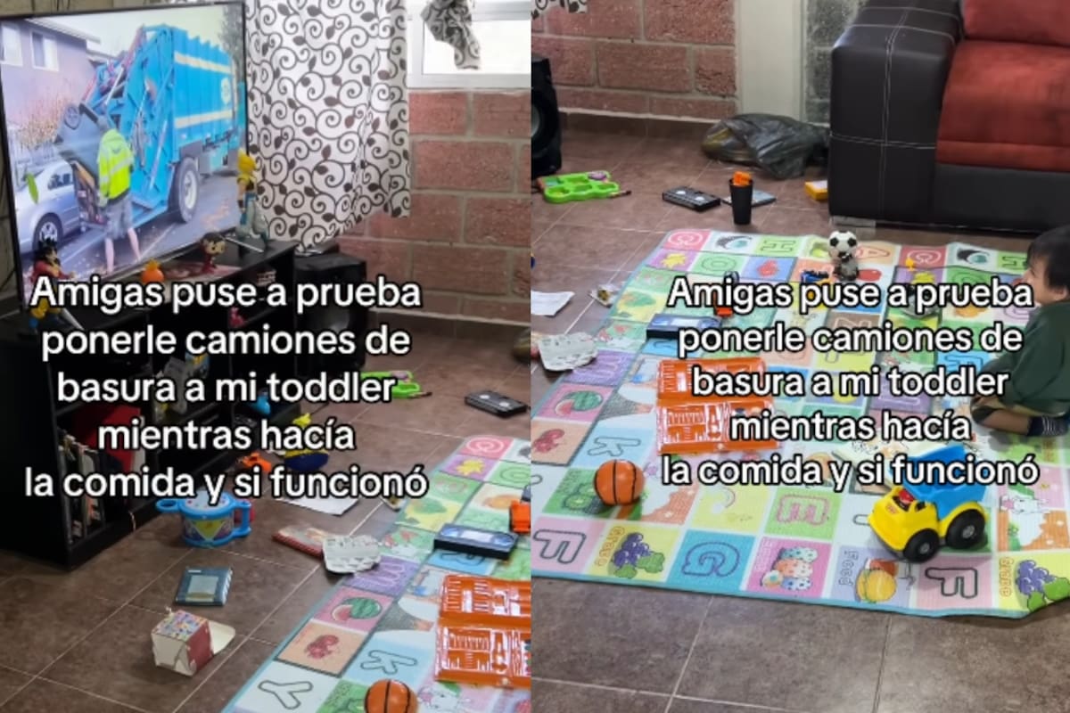 Mujer muestra cómo logró calmar a su hijo para poder hacer los deberes, poniéndole solo videos de camiones de basura en la televisión