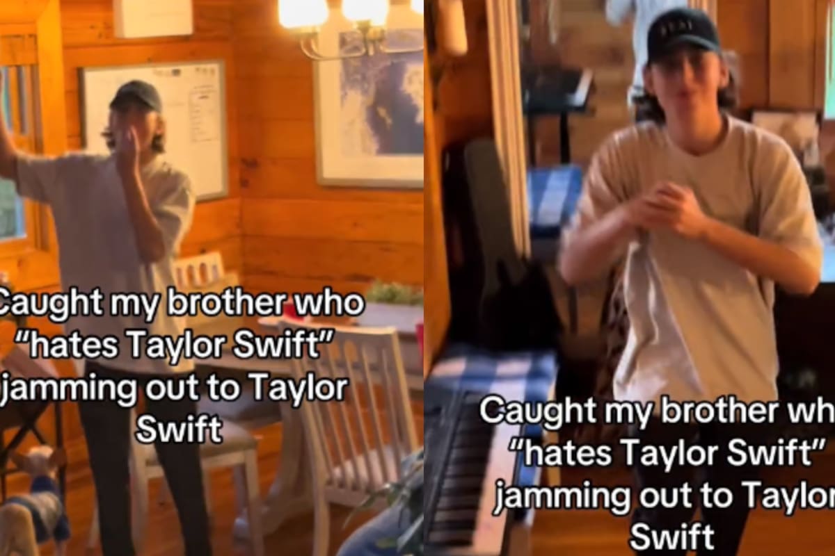 Él aseguraba odiar a Taylor Swift, pero su hermana lo capta cantando y bailando “You Belong With Me”