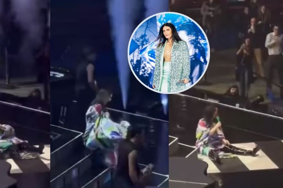 Laura Pausini sufre aparatosa caída en pleno concierto en Milán