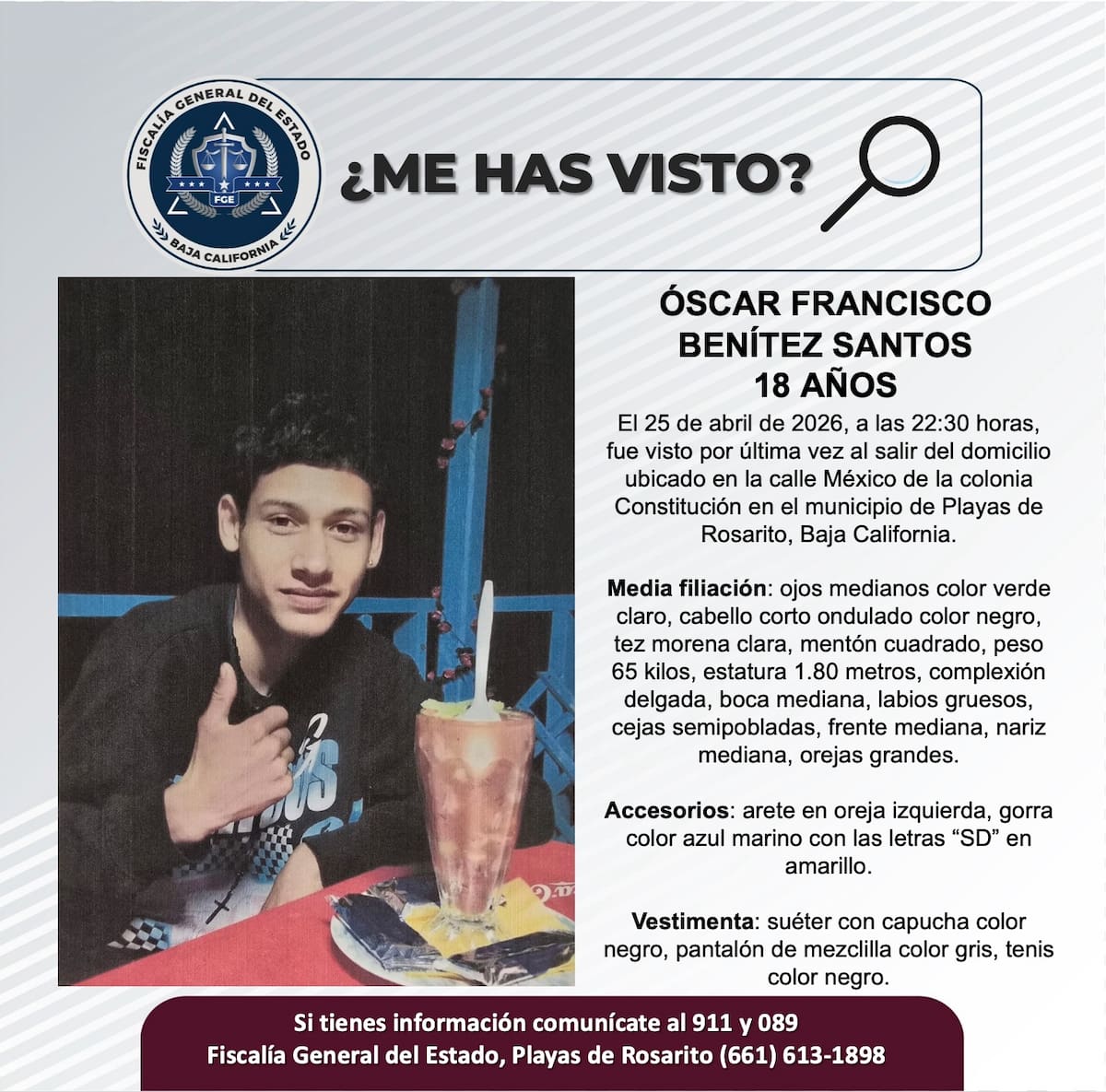 Fue visto por última vez el 25 de abril de 2026.