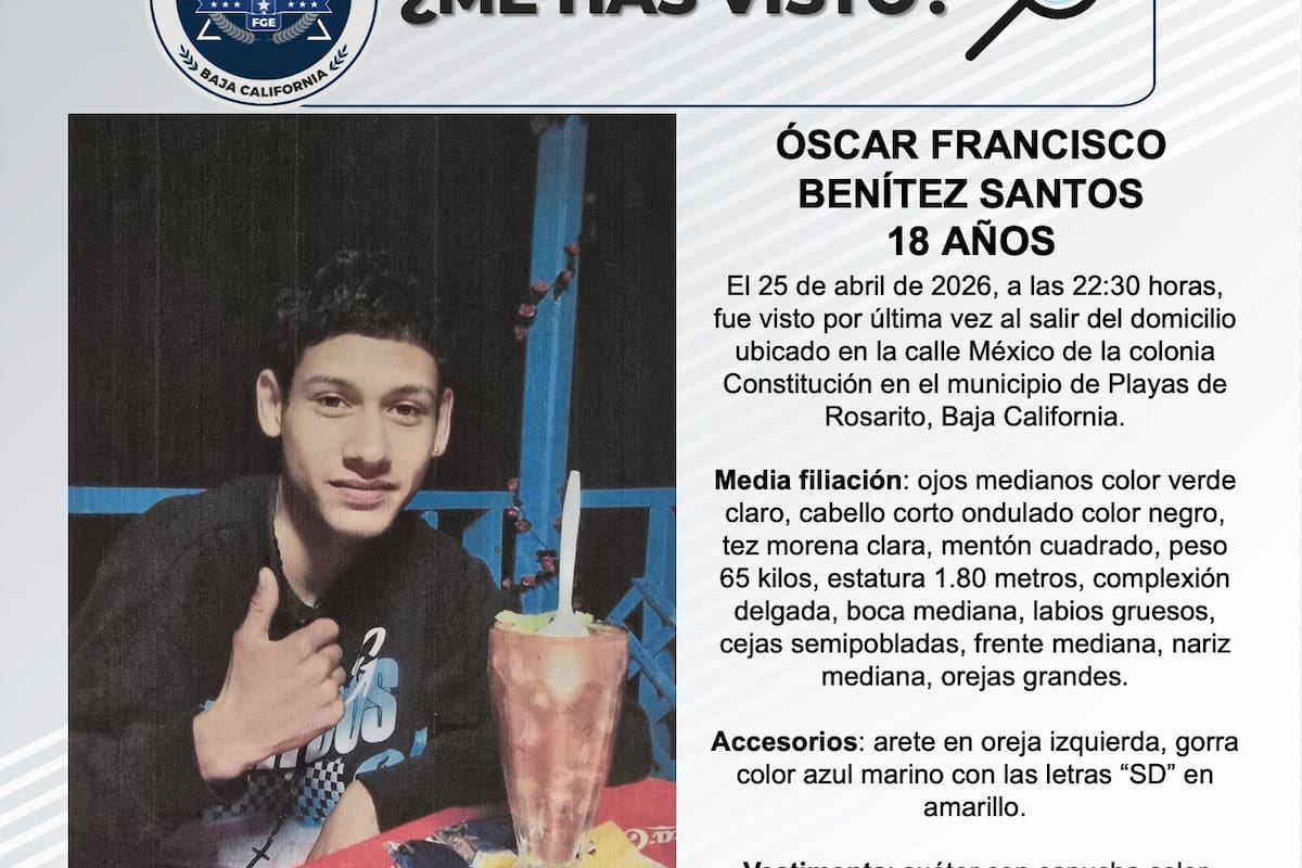 Se busca a Óscar Francisco Benítez Santos de 18 años