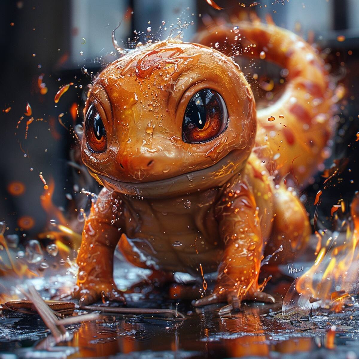 Así se vería Charmander de Pokémon en la vida real, según la Inteligencia Artificial de Midjourney.