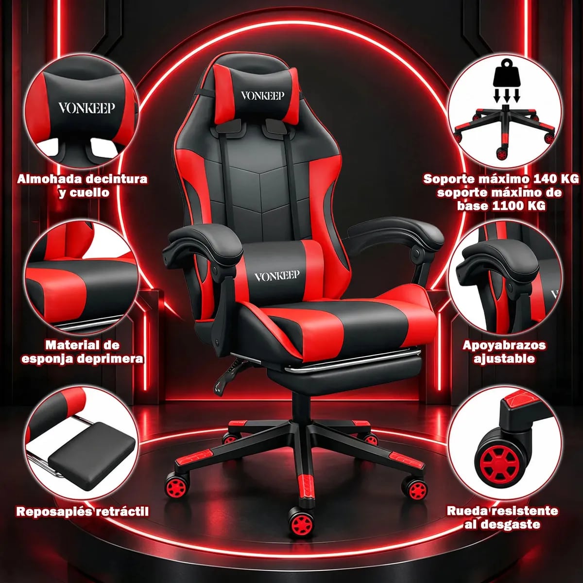 Silla gamer ergonómica reclinable VonKeep | Mercado Libre