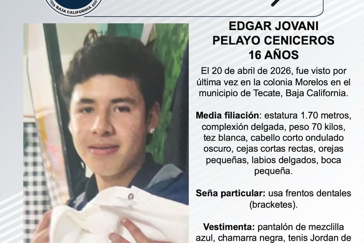 Se busca a Edgar Jovani Pelayo Ceniceros de 16 años