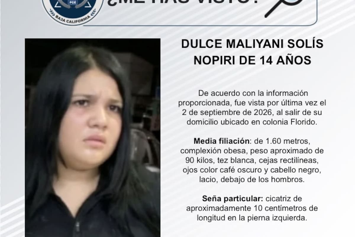 Se busca a Dulce Maliyani Solís Nopiri de 14 años