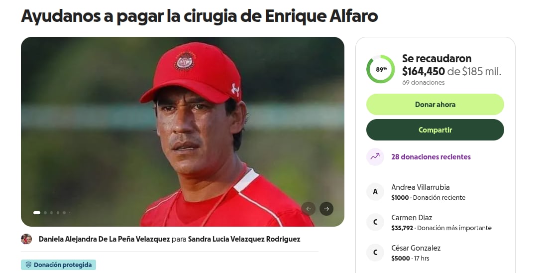 Se abrió una cuenta de Go Fund Me para recaudar 185 mil pesos para cubrir los gastos médicos de Enrique Alfaro. (Foto: Captura de pantalla)