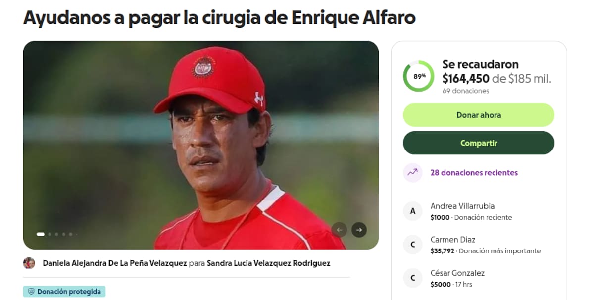 Se abrió una cuenta de Go Fund Me para recaudar 185 mil pesos para cubrir los gastos médicos de Enrique Alfaro. (Foto: Captura de pantalla)