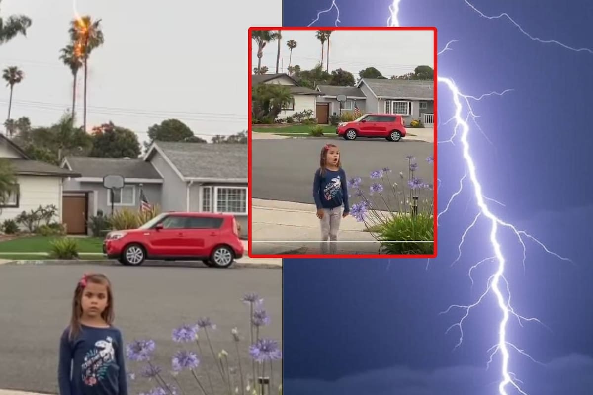 En VIDEO queda registrado el momento en el que un rayo sorprendió a una familia cuando cayó a pocos metros de su casa en California