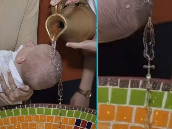 Bautizo se vuelve viral luego de que el agua bendita formara una cruz al caer sobre el bebé, hecho que usuarios interpretan como señal divina (FOTOS)