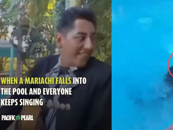 El show no se detuvo: mariachi cae a la piscina y el grupo continúa tocando