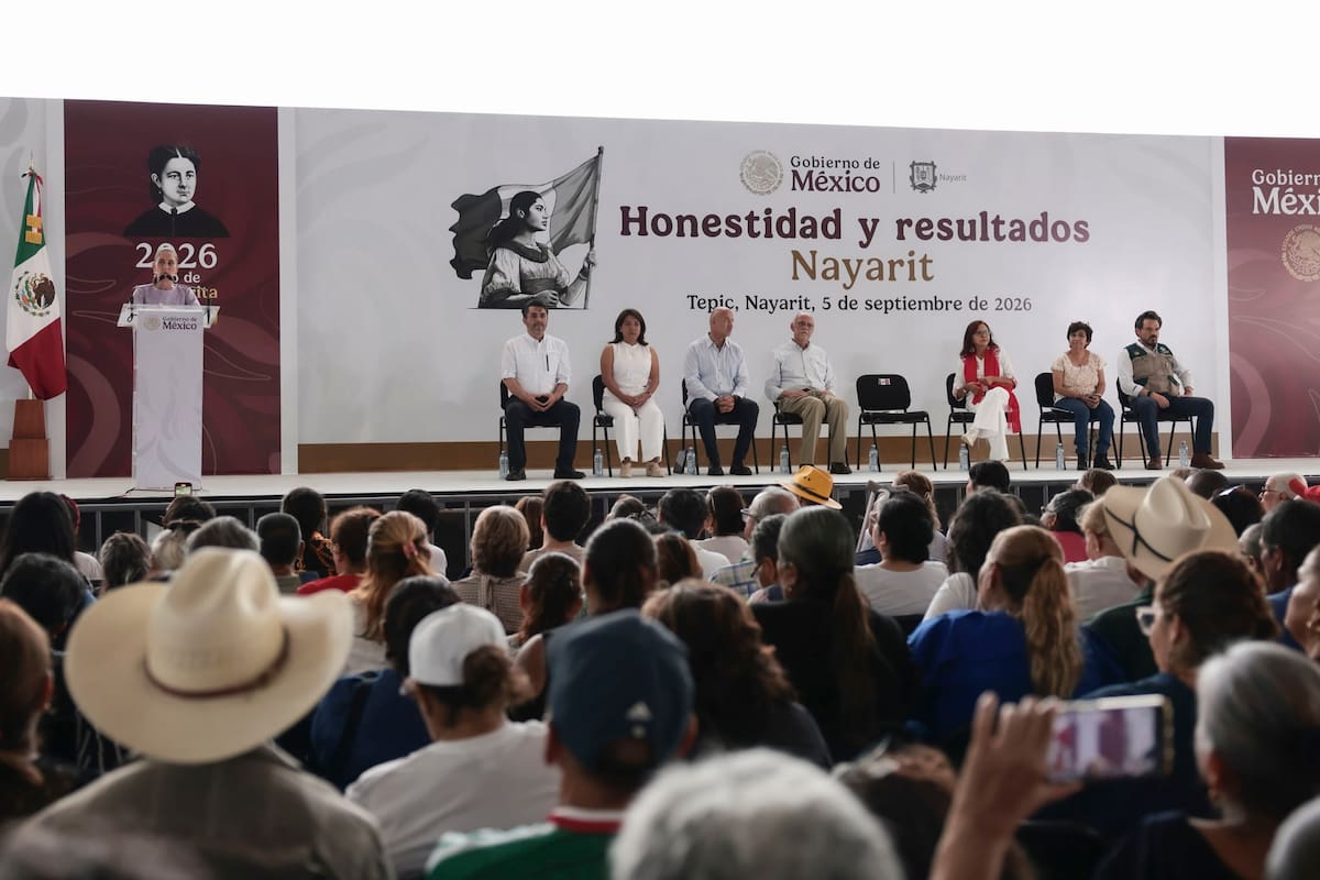 Claudia Sheinbaum estuvo el sábado en Tepic como parte de su recorrido nacional de rendición de cuentas relacionado con su Segundo Informe de Gobierno. | Crédito: Presidencia