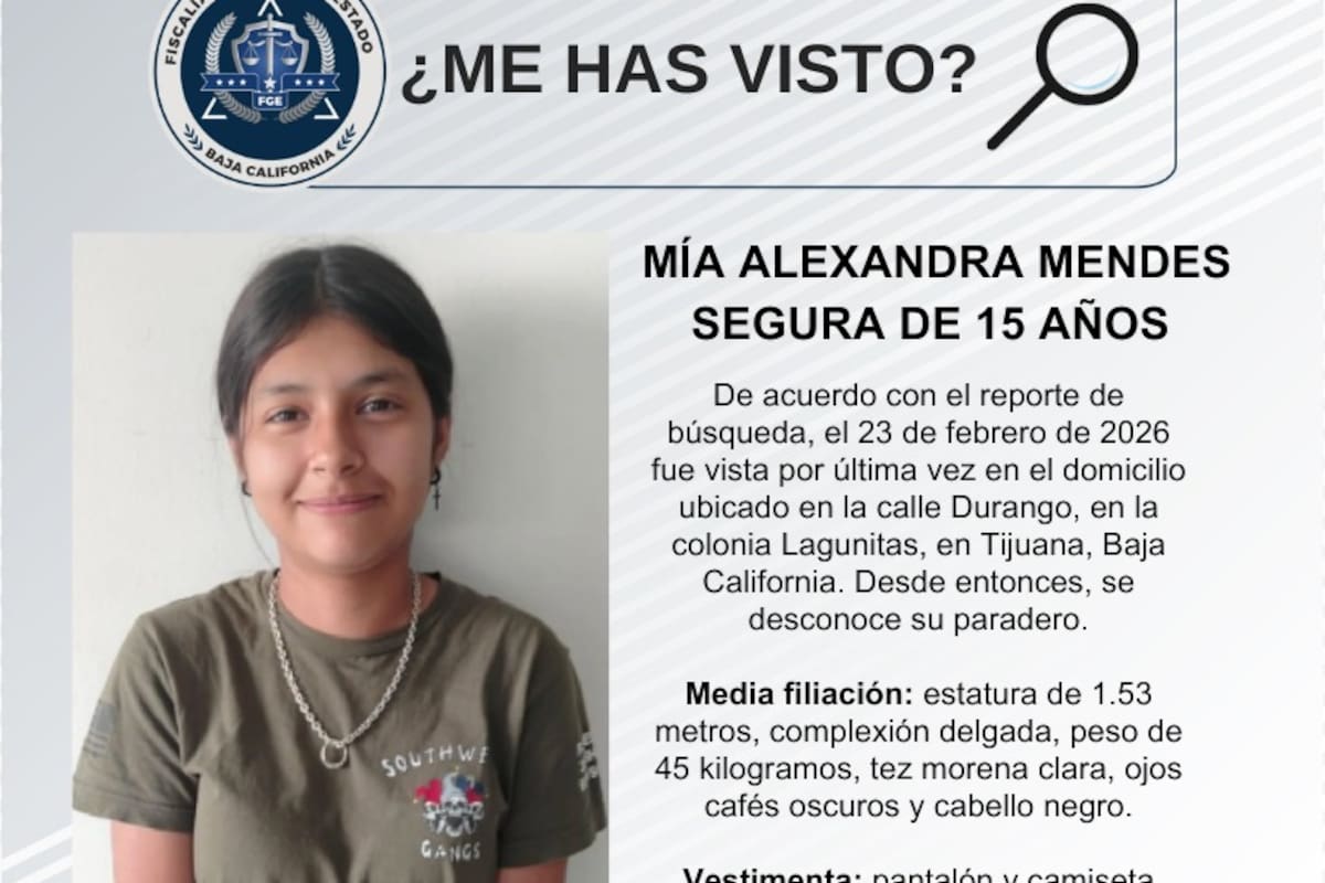 Se busca a Mía Alexandra Mendes Segura de 15 años de edad