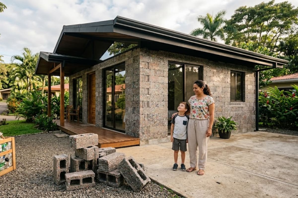 Una mujer de Costa Rica pasó nueve años ahorrando para comprar un terreno, una vez que lo consiguió construyó su casa con más de 800 bloques hechos de plástico reciclado