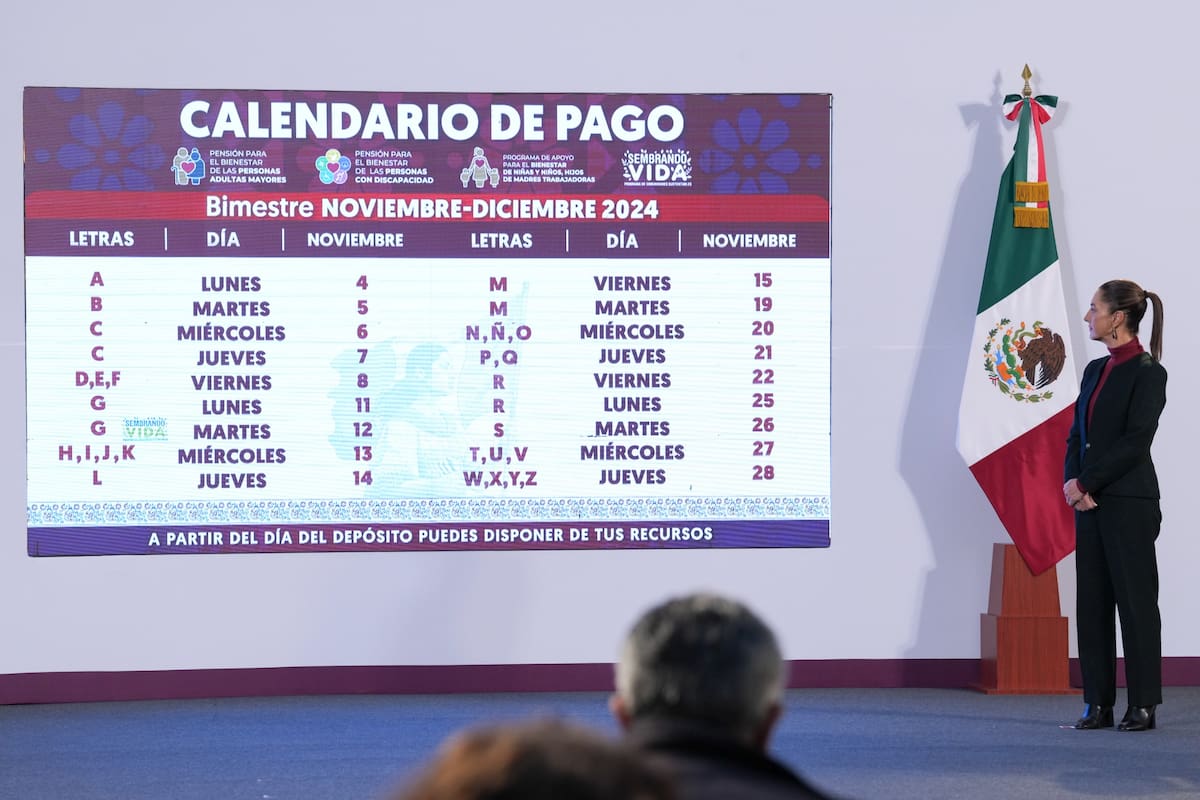 Calendario Pensión Bienestar noviembre-diciembre 2024. | Crédito: Presidencia