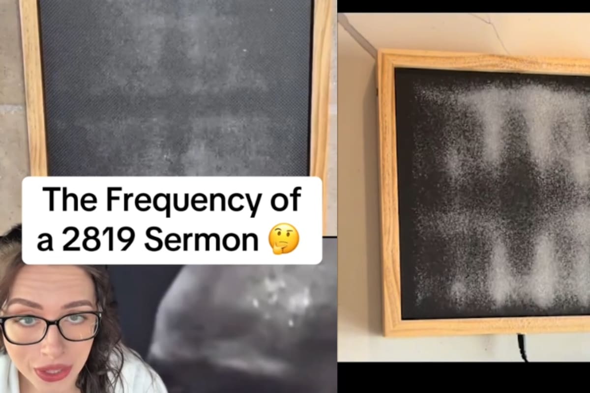 “Así se ve la frecuencia de Dios”: Mujer coloca arena sobre un pizarrón mientras suenan alabanzas y música de adoración... y esto pasó