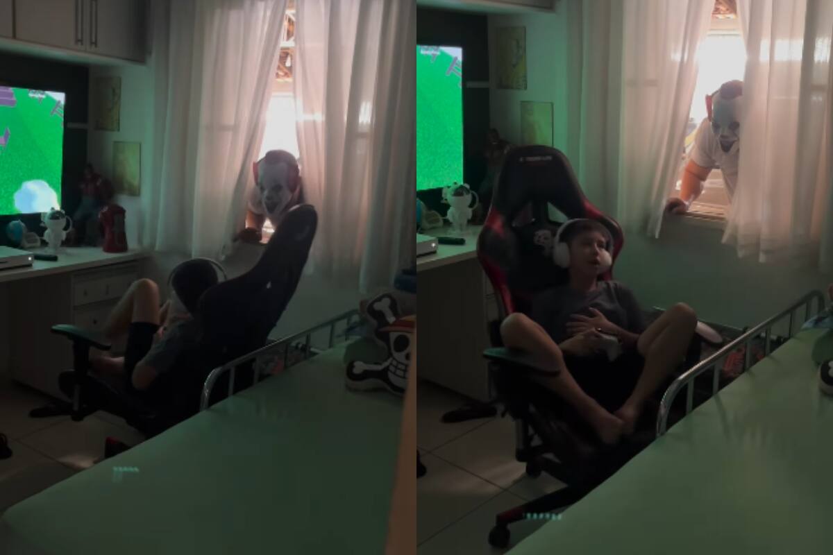 Niño se lleva horrible susto por parte de su hermano mayor, quien lo sorprendió con una máscara de payaso