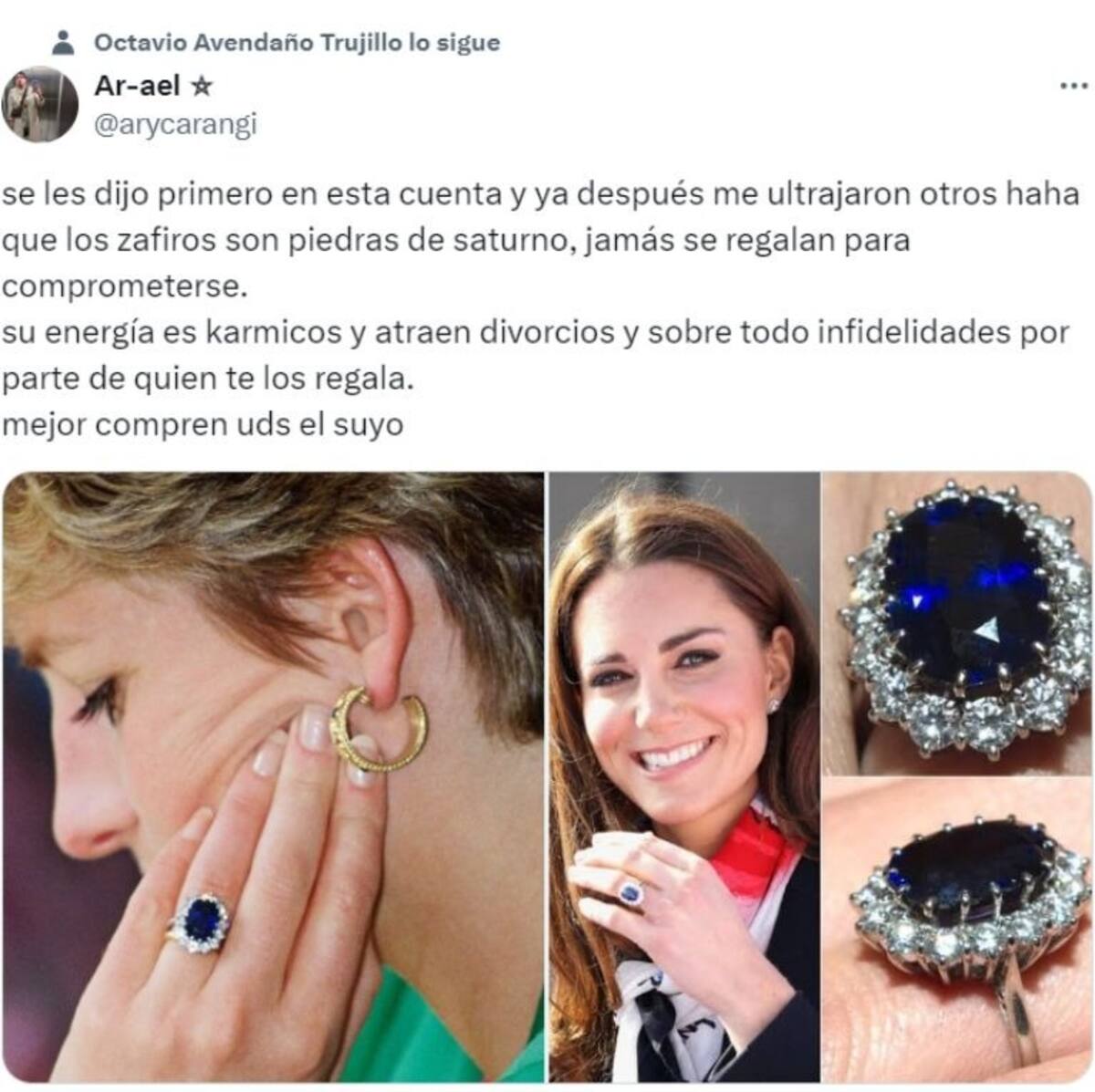 Teorías sobre el anillo de zafiros de Lady Di. X /@arycaringi