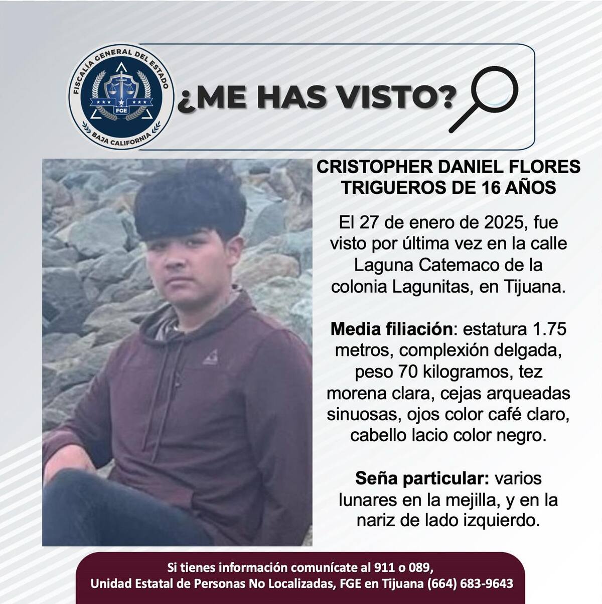 Cristopher Daniel Flores Trigueros fue visto por última vez el 27 de enero de 2024.
