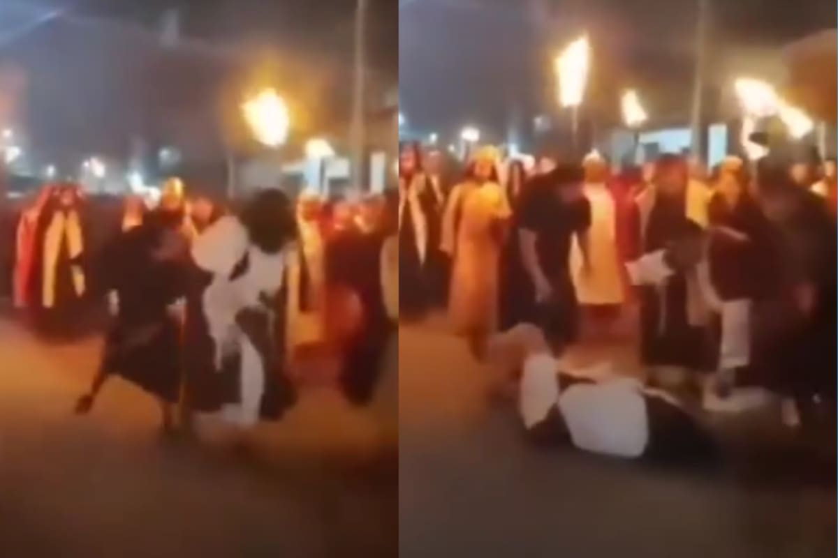 Empujan a “Jesús” en plena viacrucis y actor que lo interpretaba termina en hospital tras aparatosa caída (VIDEO)