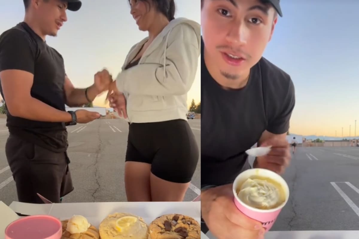 Joven hace el reto de comer mientras el otro corre si pierde en piedra, papel o tijera, pero su novia se quedó corriendo y no volvió