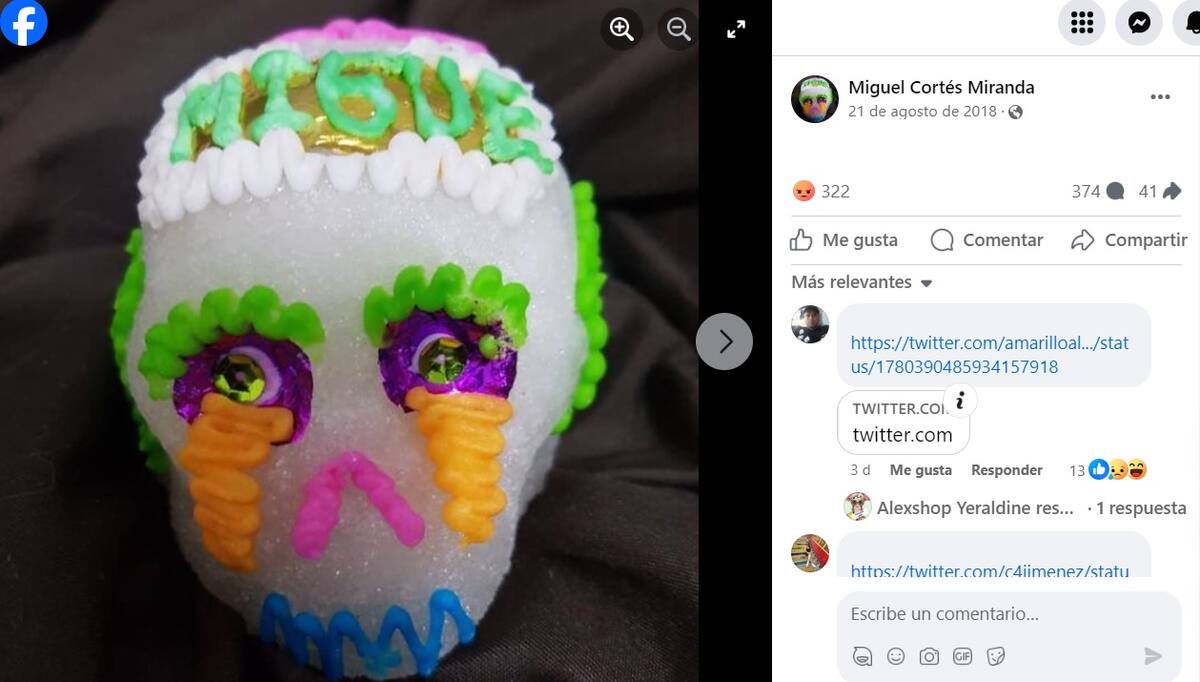 La foto de perfil de Miguel "N" muestra un cráneo de dulce, aunque su perfil está rodeado de varios de ellos; en cateos se descubrieron al menos 5 que pertenecerían a sus presuntas víctimas.