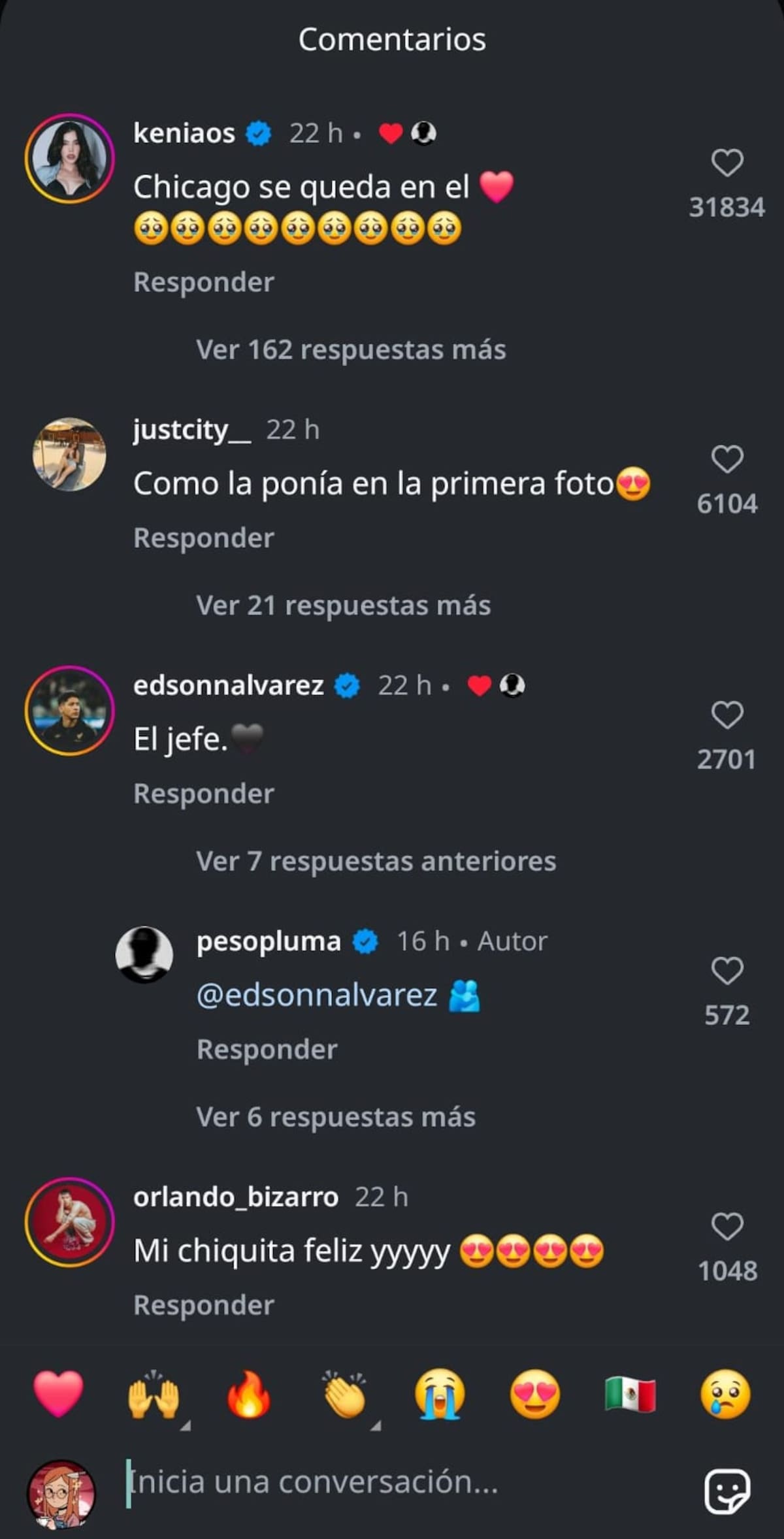 Kenia Os comentó la publicación de Peso Pluma