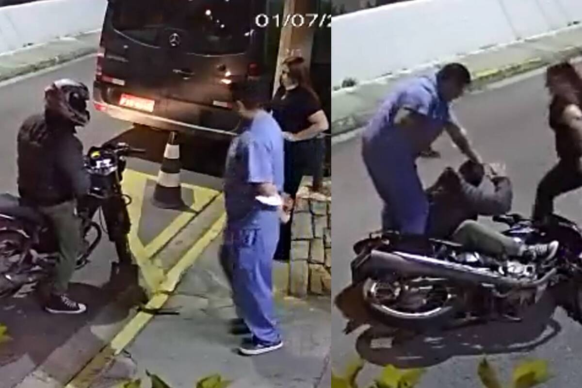 “Hasta con su propio casco”: Intentó amenazar a su pareja con una pistola y terminó recibiendo una golpiza (VIDEO)