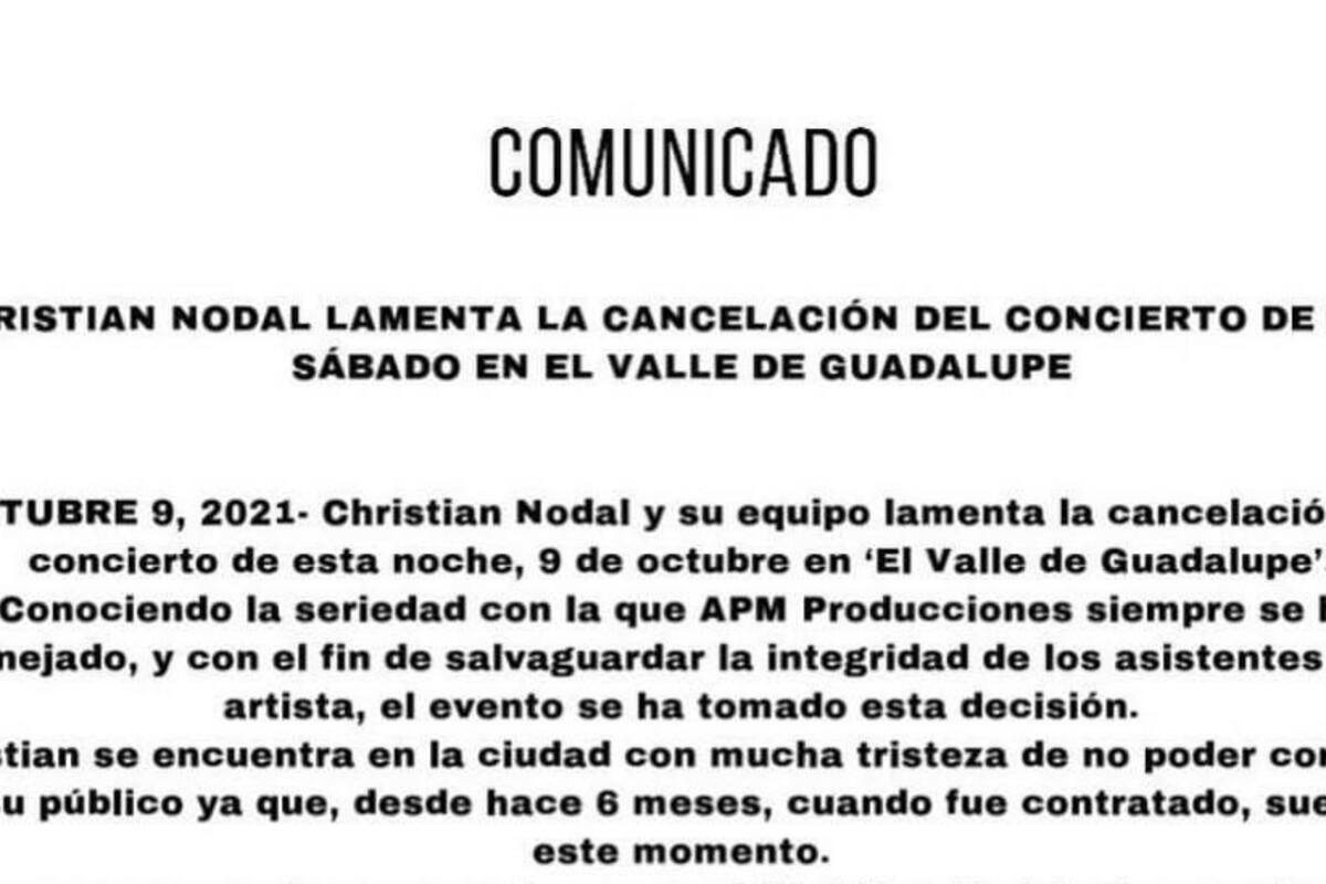 Christian Nodal lamenta la cancelación del concierto en Ensenada