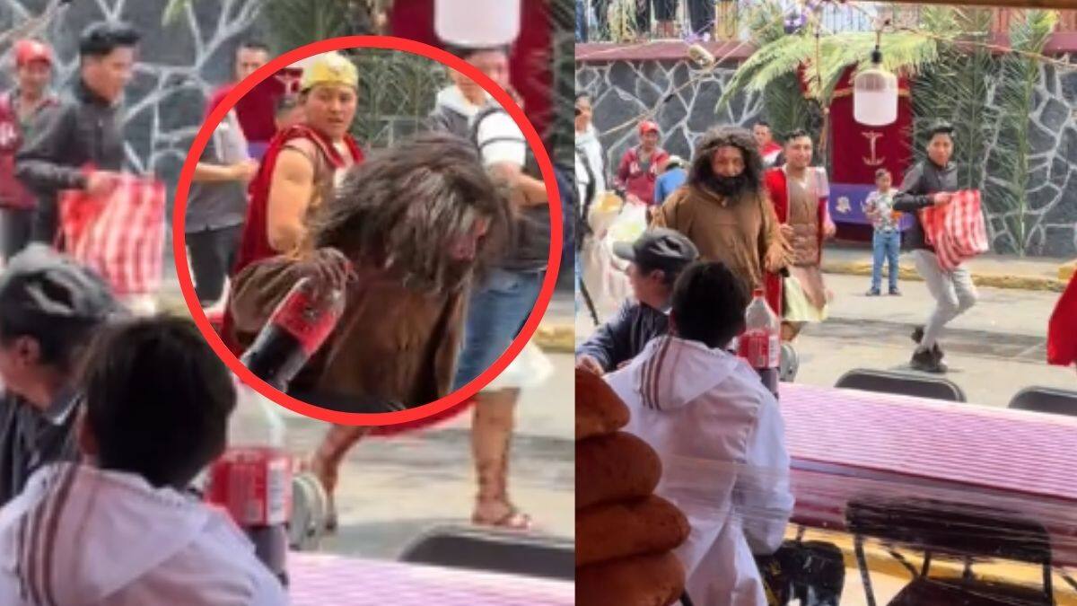 Hombre que interpretaba a Barrabás en desfile de Semana Santa se “roba” un refresco del público