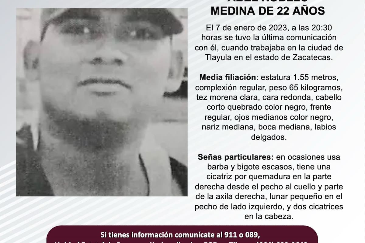 Se busca a Abel Robles Medina de 22 años de edad