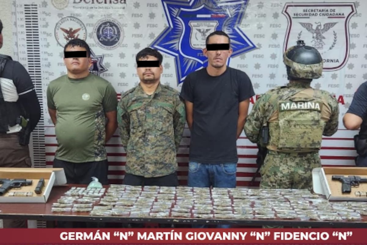 Detienen a tres presuntos integrantes de grupo criminal con armas y drogas en el Valle de Mexicali