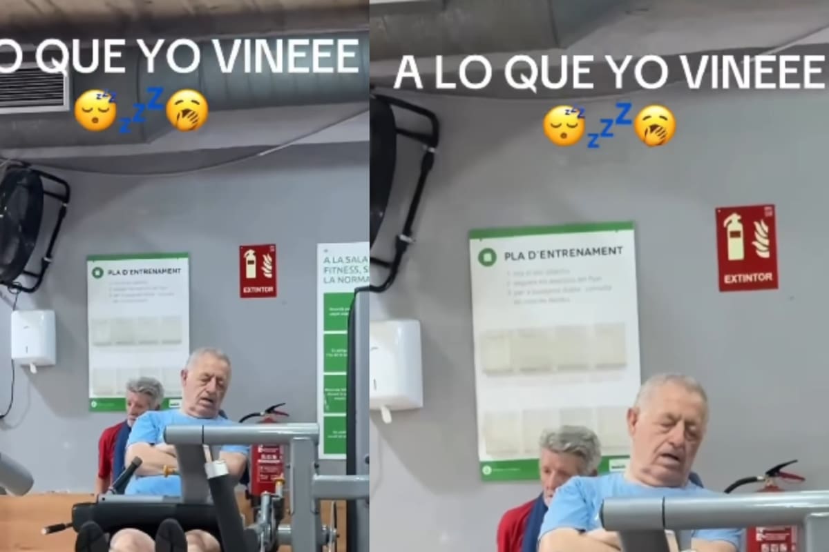Ese ejercicio sí que lo podría hacer: hombre mayor se vuelve viral por quedarse dormido en las máquinas del gimnasio