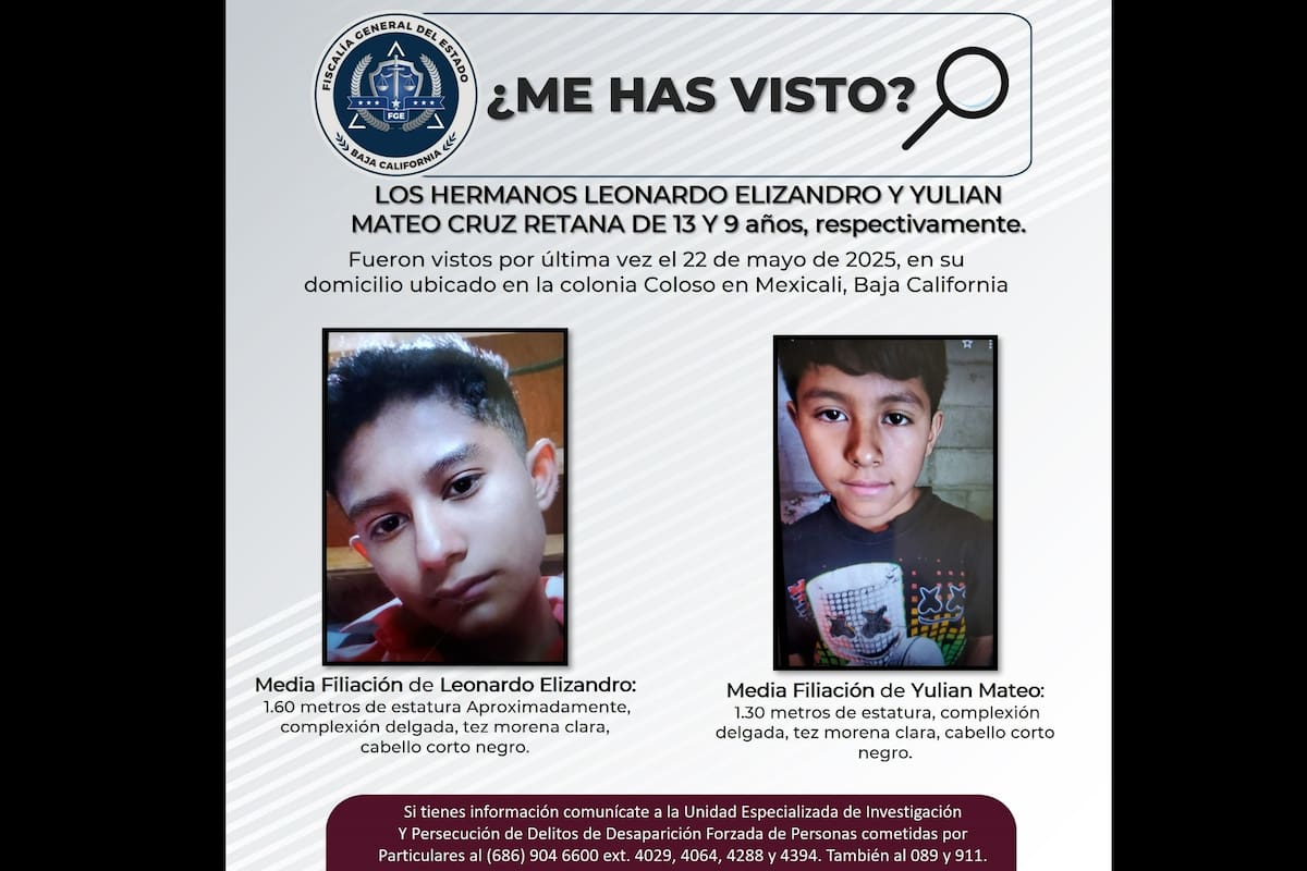 Piden ayuda para localizar a Leonardo Elizandro y Yulian Mateo Cruz Retana