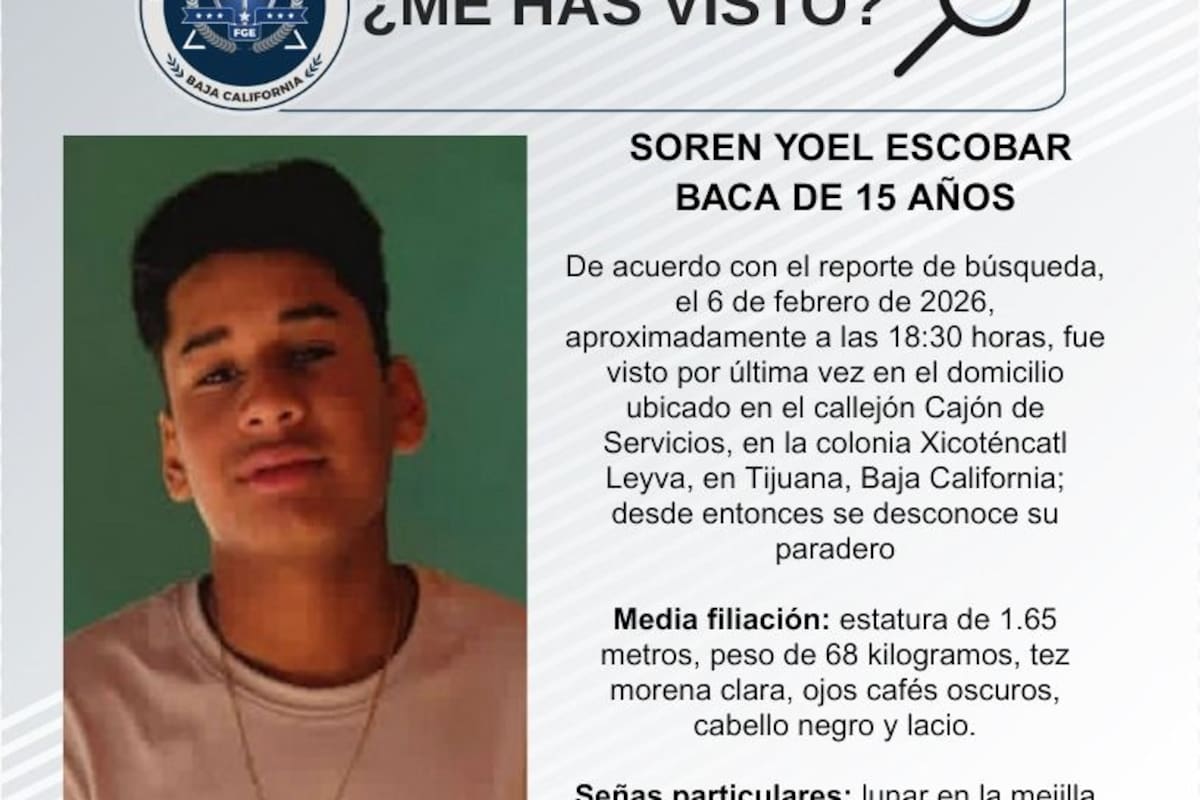 Se busca a Soren Yoel Escobar Baca de 15 años