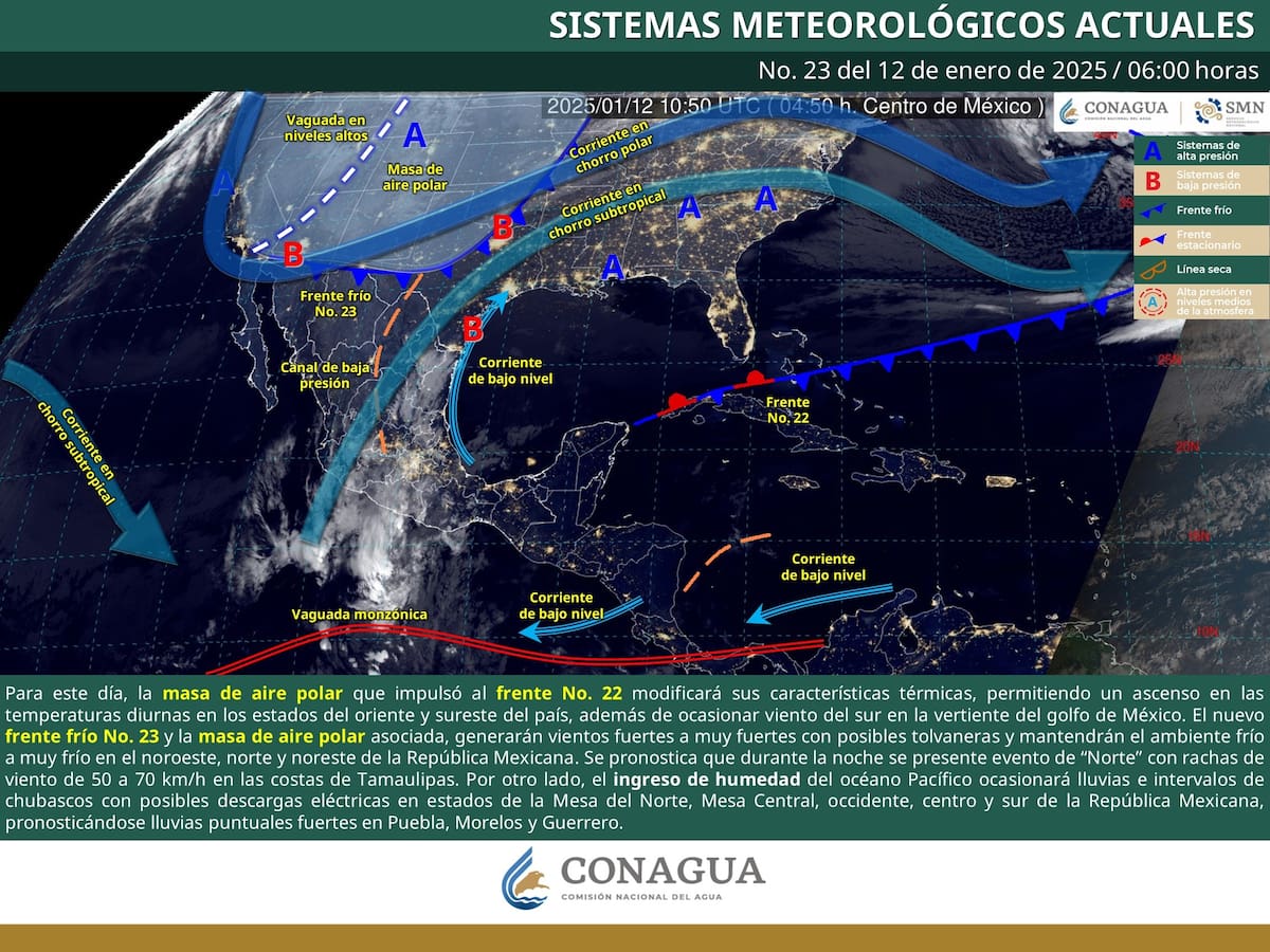 El SMN de Conagua pronostica temperaturas extremas para hoy. | Crédito: Conagua (SMN)