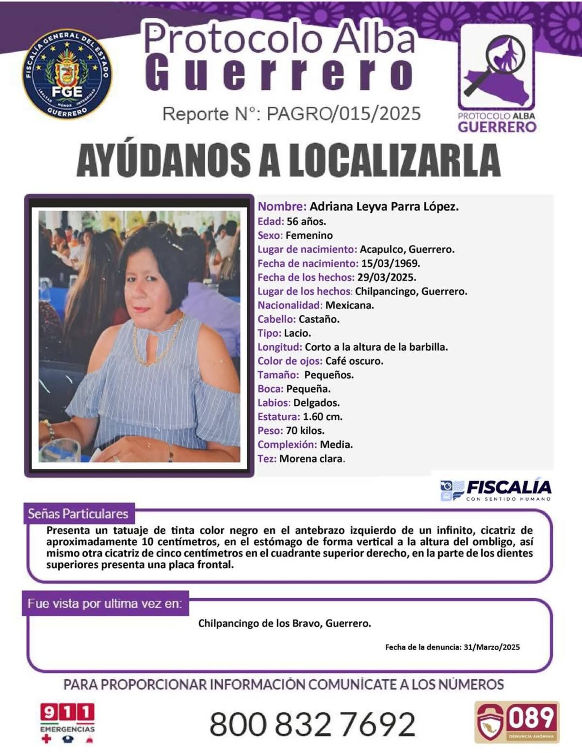 Ficha de búsqueda de Adriana.
