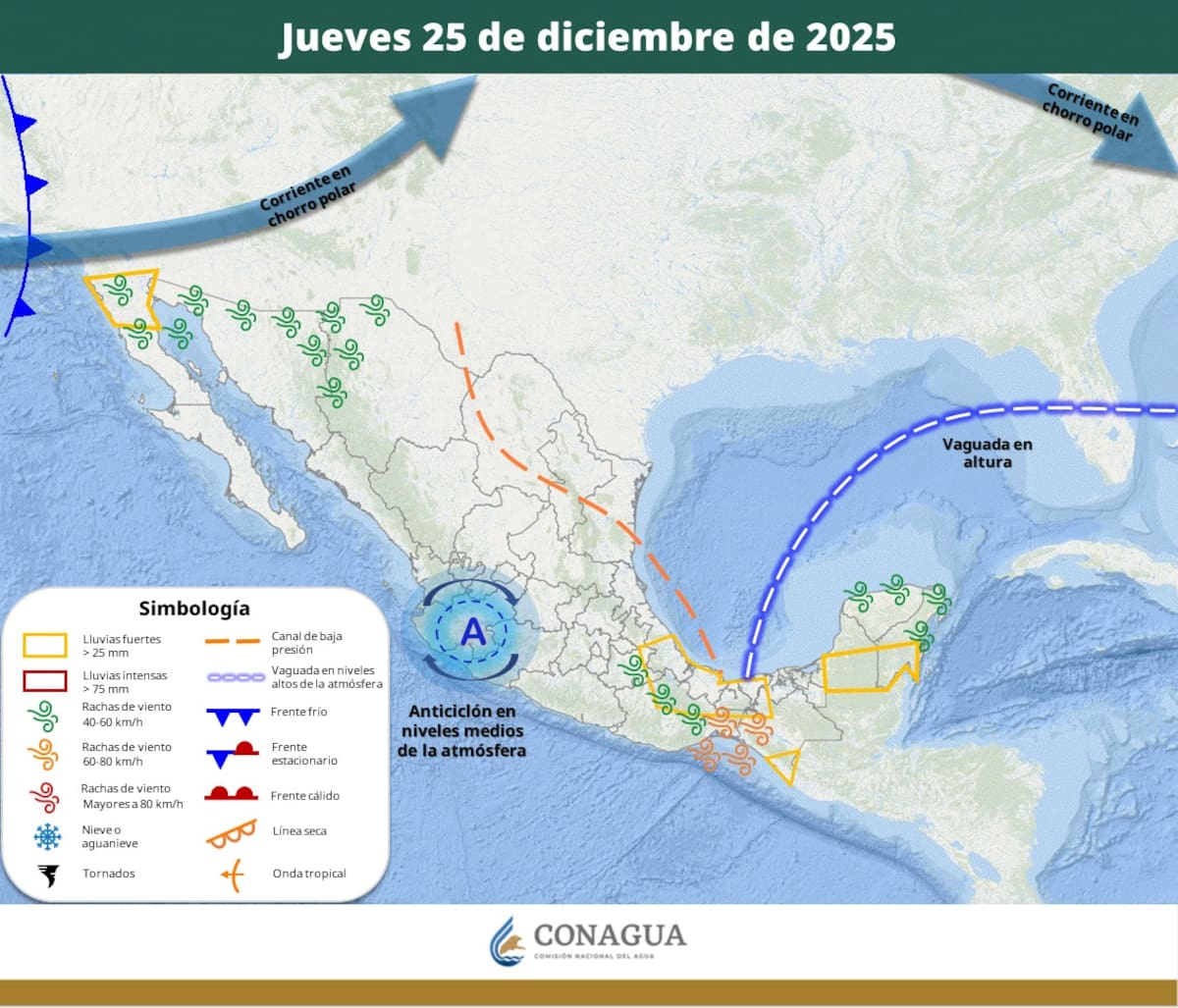 Pronóstico del clima para este jueves 25 de diciembre del 2025. | Crédito: SMN