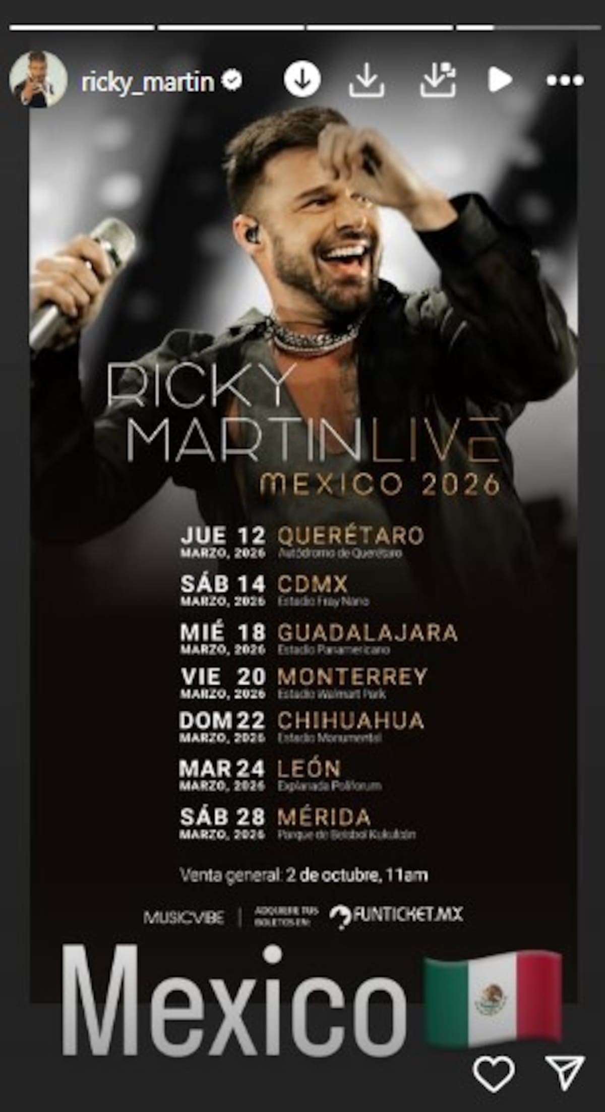Ricky Martin confirma siete conciertos en México / Instagram @ricky_martin