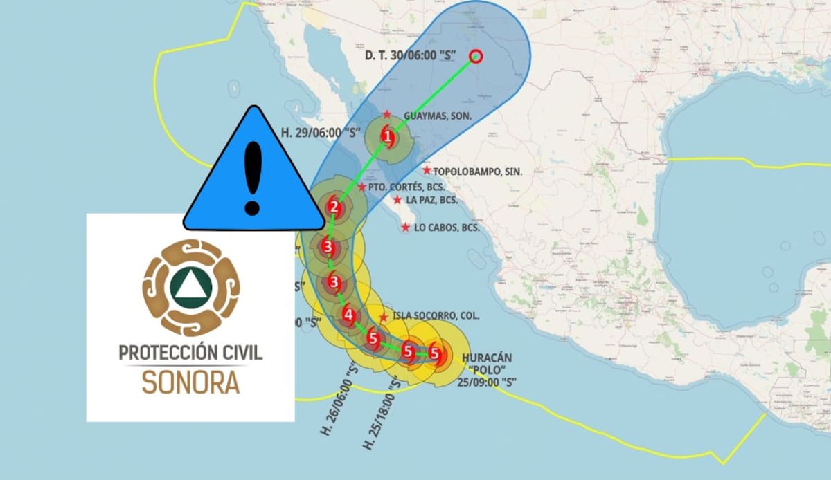 Protección Civil Sonora informó sobre la activación de Alerta Azul para el sur y oeste de la entidad por el huracán Polo. FOTO: ESPECIAL