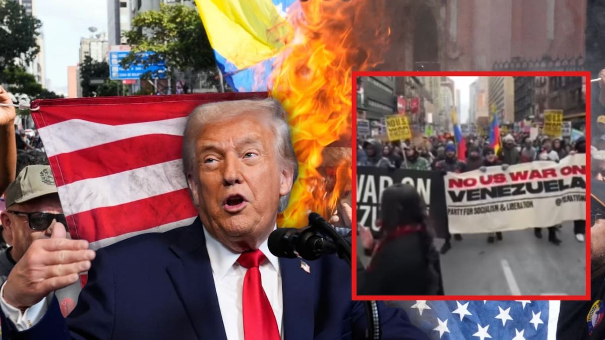 Mientras Trump ejecutaba la “ilegal” intervención en Venezuela para capturar a Nicolás Maduro, miles de neoyorquinos se manifestaron en el Times Square (VIDEO)