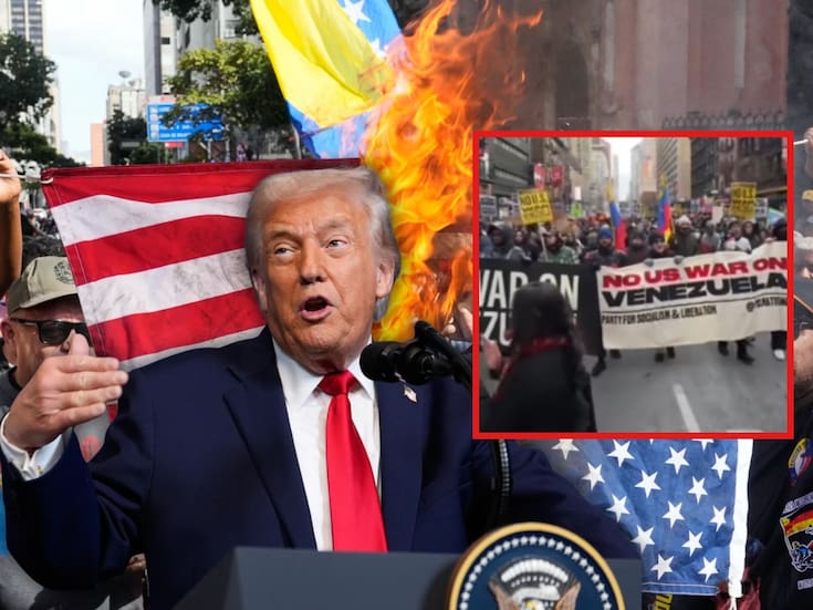 Mientras Trump ejecutaba la “ilegal” intervención en Venezuela para capturar a Nicolás Maduro, miles de neoyorquinos se manifestaron en el Times Square (VIDEO)