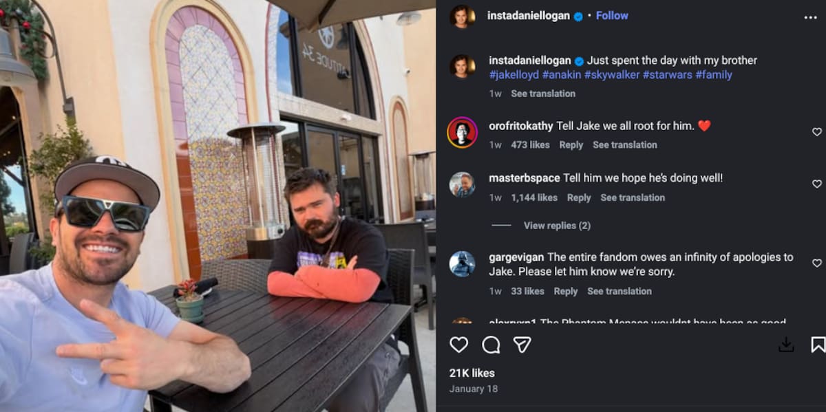 Daniel Logan comparte foto junto a Jake Lloyd | Instagram @instadaniellogan