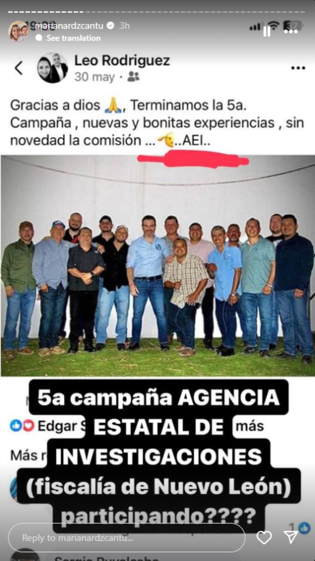 Una fotografía, publicada el 30 de mayo, muestra al candidato junto a elementos ministeriales celebrando el final de su campaña. Foto: Captura de Pantalla