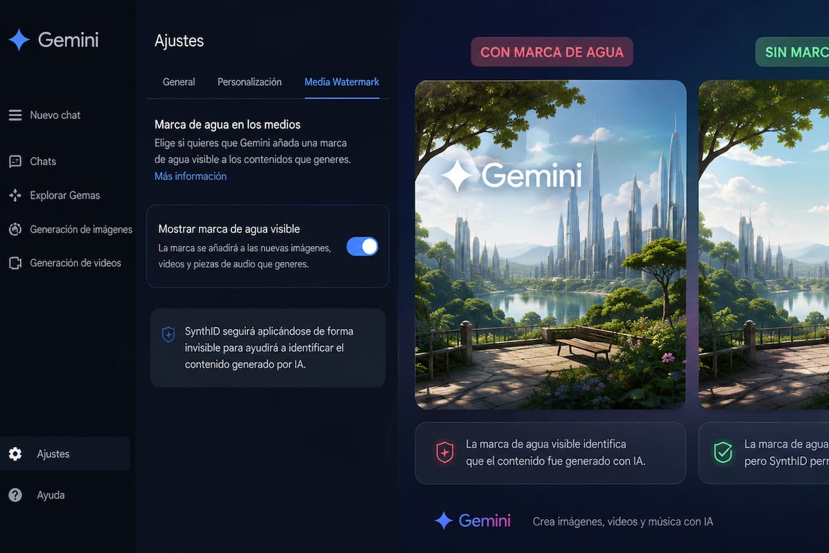 Gemini ya permite quitar su marca de agua visible en imágenes, videos y música, pero la función no es para todos los usuarios