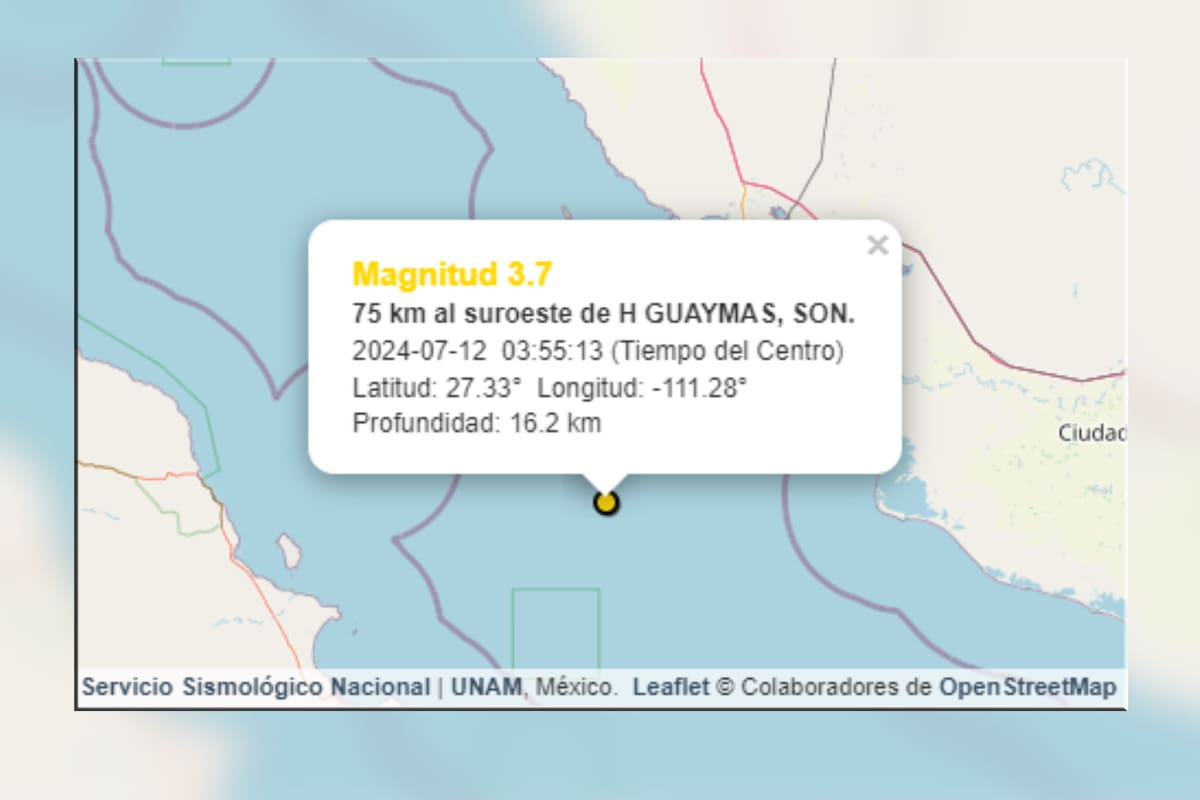 Reportan sismo en Guaymas de 3.7 grados, reporta el SSN