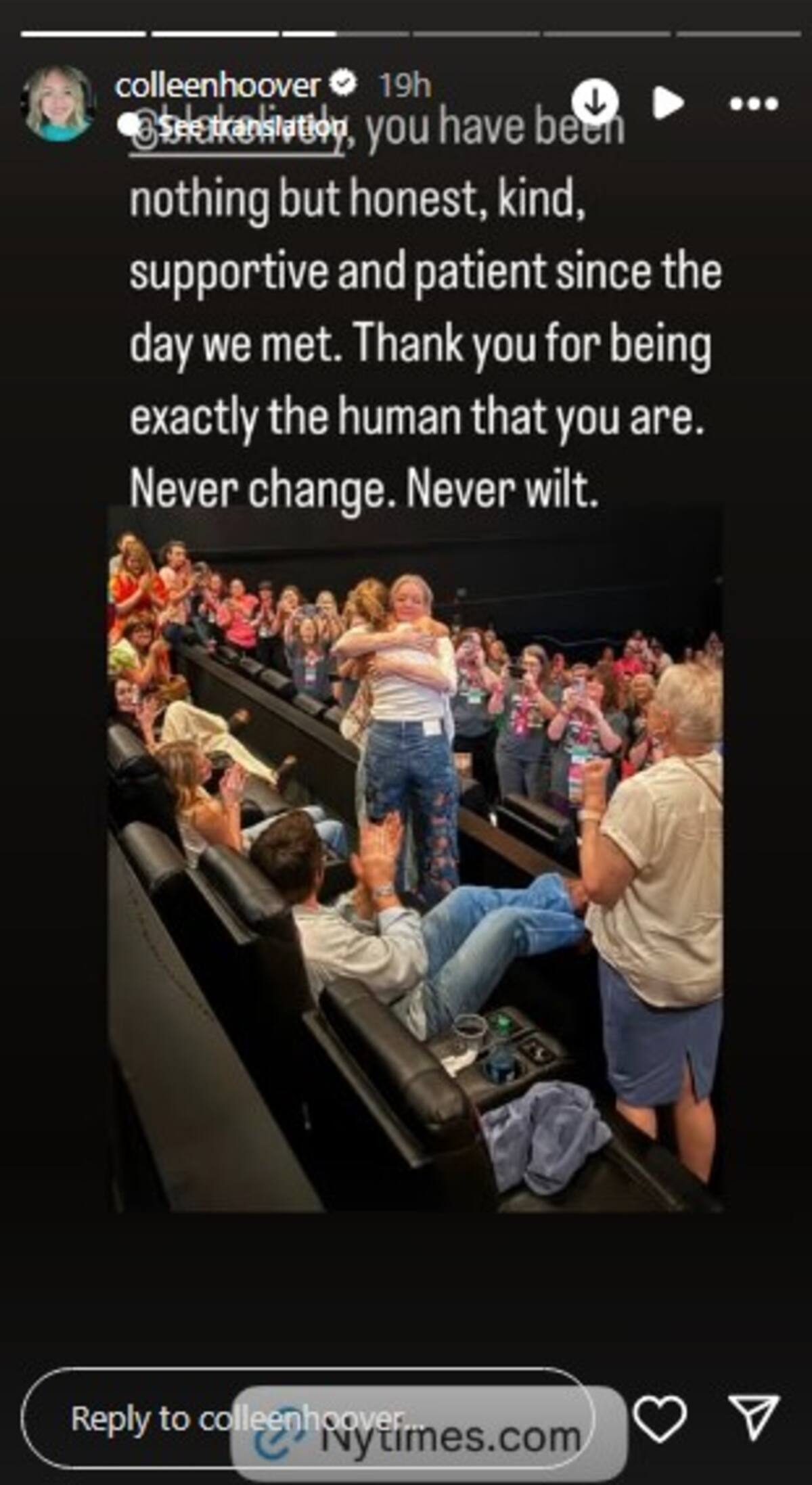 Colleen Hoover muestra su apoyo a Blake Lively / Instagram: @colleenhoover