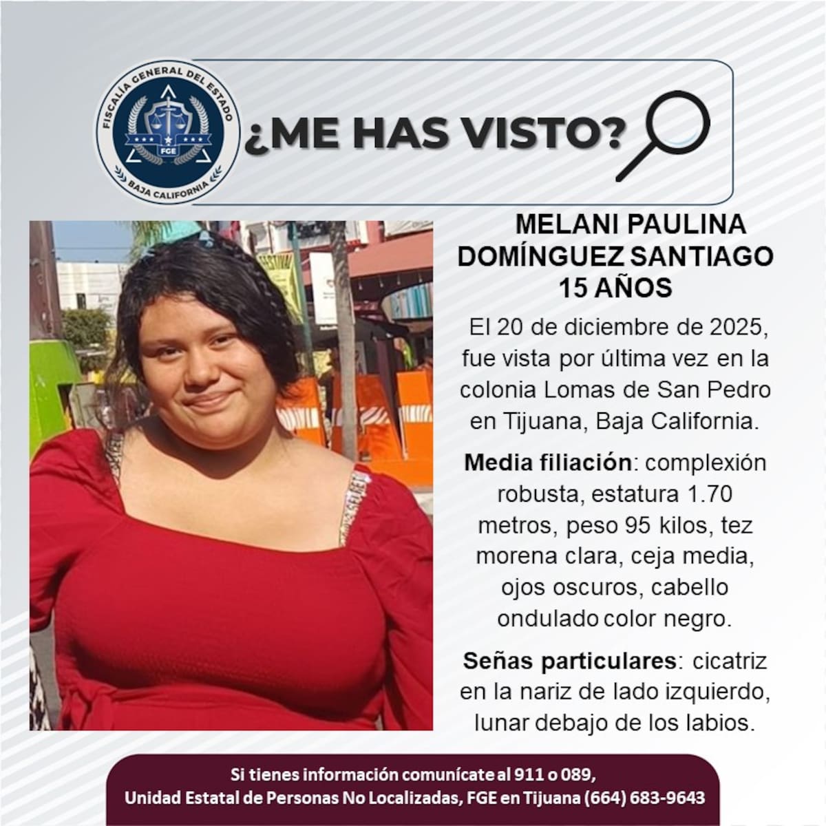 Fue vista por última vez el 20 de diciembre de 2025.